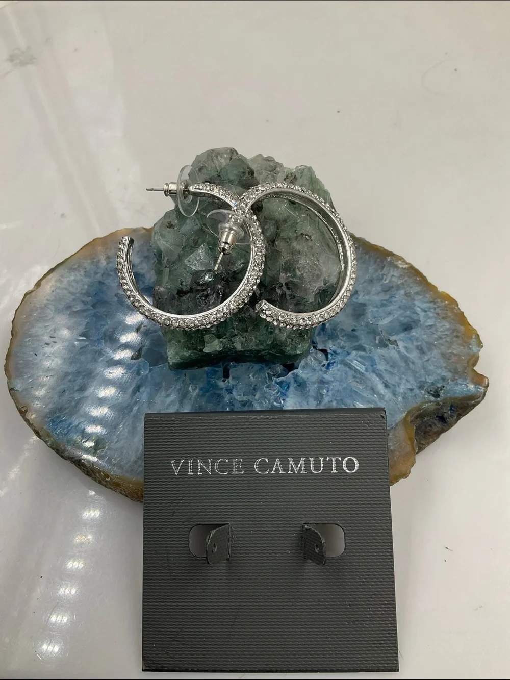 Vince Camuto Silver Sparkling Crystal Pavé Hoop Earrings